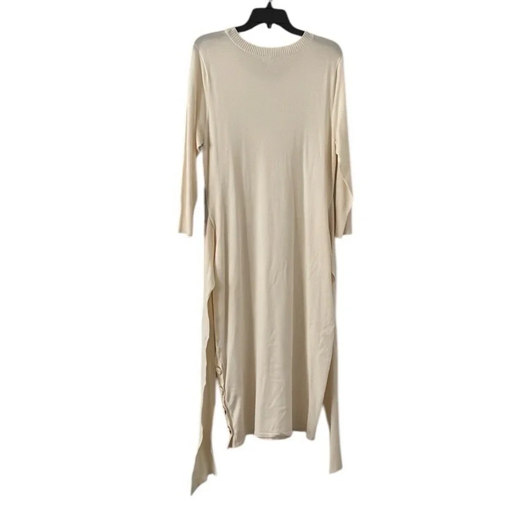 New‎ York & Company Women's Cream Soft Knit Waist Tie Midi Sweater Dress Size L